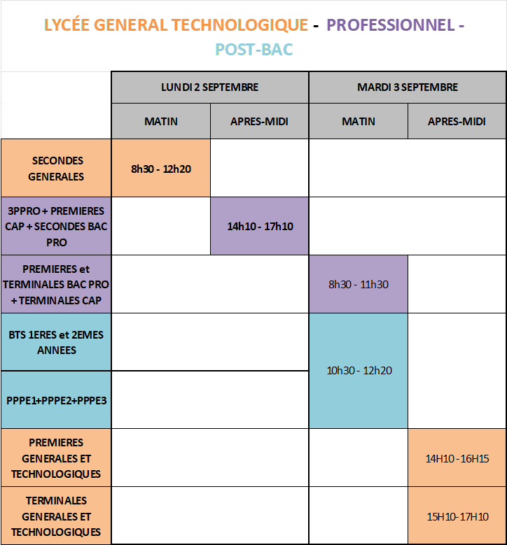 calendrier de la rentrée des classes